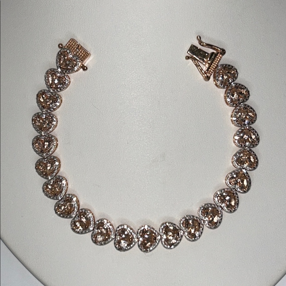 NWOT Genuine Morganite Heart Designer Line Bracelet Rose Gold Plate Sterling